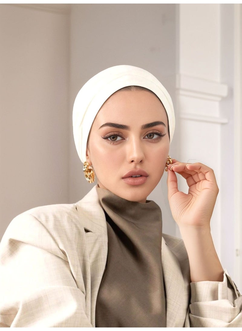 1 قطعة حجاب نسائي بلون موحد، أنماط قابلة للتعديل، عمامة برباط رأس مطاطي، قماش قطني ناعم ومريح للتنفس، مريح للاستخدام اليومي - Image 2